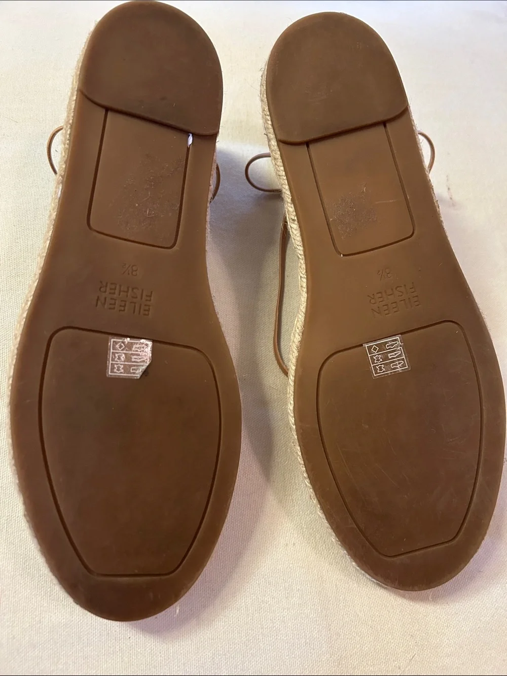 Eileen Fisher Tan Leather Espadrille Lace-Up Flats